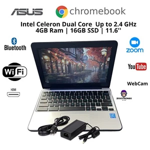 🔥🔥Asus Chromebook C202S Laptop 11.6" 4GB RAM 16GB| Webcam| WiFi | White/Blue - Picture 1 of 16