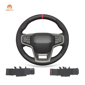 MEWANT Black Genuine Leather Embossed Suede Steering Wheel Cover for Ford Bronco - Imagen 1 de 10