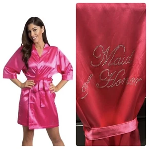 NEU David’s Bridal Hot Pink Strass Kristalle Trauzeugin Morgenmantel - S/M - Bild 1 von 7