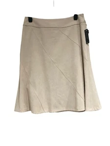 Evie Faux Suede Bias Skirt Size 14 Stone Beige Midi Side Zip Soft Texture Light - Picture 1 of 6