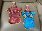 (2) Asian Dress Wine Bottle Covers ~ Red W/Gold & Blue Cherry Bossom ~ New