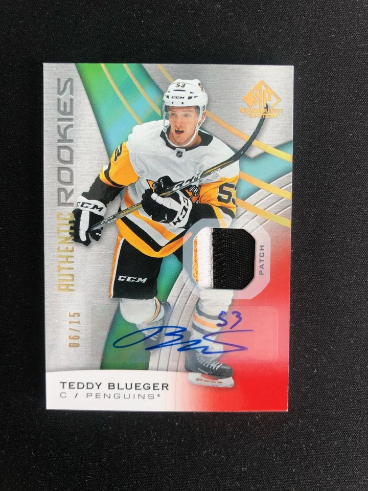 2019-20 Upper Deck SP Game Used Teddy Blueger Patch Auto 06/15 - Image 1 of 2