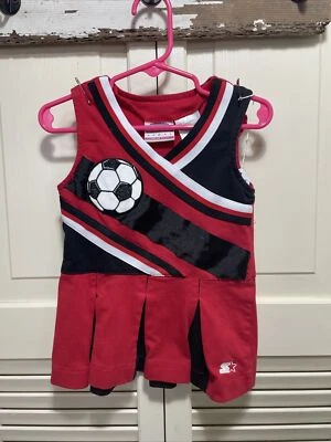 初学者啦啦队制服 2t 红色和黑色带足球布贴 — 第 1/4 张图片