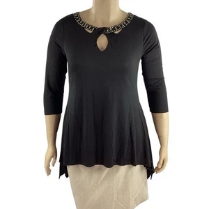 Belldini Black Cutout Tunic Top Size L Embellished - Picture 1 of 7