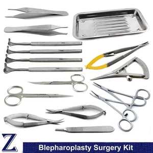 Blepharoplasty Surgery Kit Eyelid Holder Retractor Ophthalmic Scissors Tweezers - Picture 1 of 14