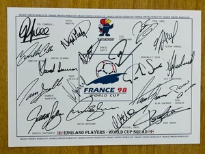 Hand Signed A4 Team Sheet - England Football Team 1998 World Cup 18 signatures - Picture 1 of 3