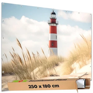 Sichtschutz Garten Zaun Doppelstabmatten Motiv Banner Leuchtturm Strand Düne - Bild 1 von 11