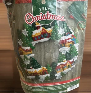 Bucilla Christmas Felt Kit Snow Village Wreath - Picture 1 of 5