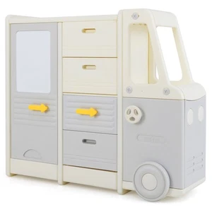 Kids Toy Storage Organizer Bus-shaped Children Cabinet w/ 4 Pull-out Drawers - Picture 1 of 8
