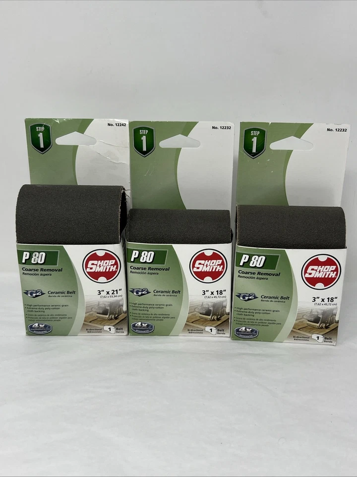 Shopsmith 12232 Cinturón de lijado de grano de cerámica de grano medio 18x3” lote de 3 Foto 1 de 4