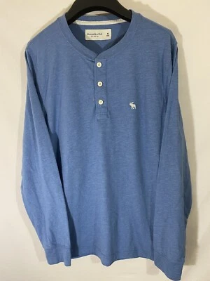 Abercrombie Fitch Henley Mens Medium Blue 1/4 Quarter Button Long Sleeve Shirt - Image 1 of 4