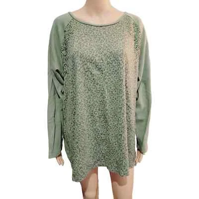 Quacker Factory Green Animal Print Long Sleeve Top with Sequin Size 3X - Image 1 of 4
