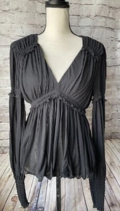 Free People Camicia Donna Sogno di Giorno Nera Manica Lunga Scollo V Taglia XS - Foto 1 di 4