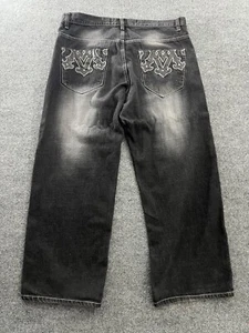 Avirex Jeans Mens 40x32 Black Faded Wash Embroidered Baggy Wide Loose Skater Y2K - Picture 1 of 9