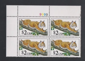 USA 1990 MNH $2 BOBCAT IN PLATE BLOCK OF 4 - Picture 1 of 1