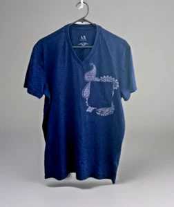 Armani Exchange men's shirt L blue with paisly stitch detail y2k - Picture 1 of 5