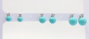 ORECCHINI ARGENTO SFERE MADREPERLE COLOR TURCHESE MM 6 - 8 - 10 CON ZIRCONI - Foto 1 di 4