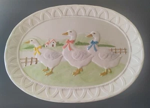 Vintage 16" x 12" Otagiri White Serving Platter with 3 Ducks, Japan (R8) - Picture 1 of 4