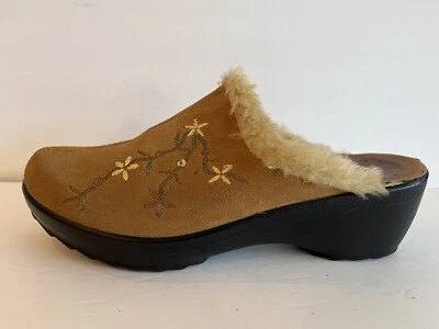 Zuecos Fly Flot Gamuza Boho Hippie Floral Bordados Tostado Italia Talla 40/8.5 Foto 1 de 4
