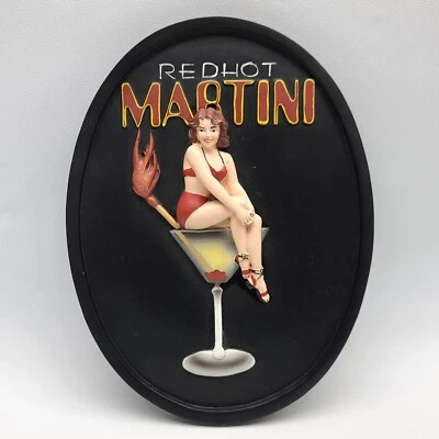 ⭐️ 3D Pinup Lady Red Hot Martini Ralph Burch Man Cave Bar Wall Decor Art Plaque - Image 1 of 2