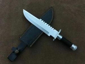 CUSTOM HANDMADE D2 STEEL HUNTING BOWIE KNIFE WITH STEEL GAURD AND LEATHER HANDLE - Picture 1 of 7