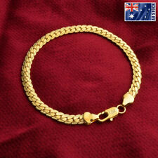 18K Yellow Gold Plated 5MM Flat Curb Chain Solid Link Bracelet Mens & Womens 8"