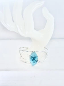 Turquoise & Silver Plated Bangle Bracelet 21cm Gemstone Jewellery - Picture 1 of 4