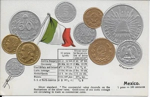 MEXICO Embossed Vintage Coin and Flag Postcard postally unused - Picture 1 of 2