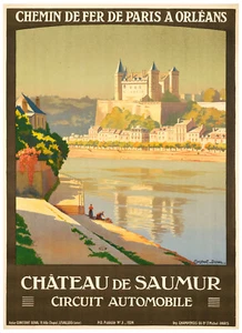 Affiche originale, Constant Duval, Saumur Château Loire, Paris Orléans, voiture, 1924 - Photo 1/6