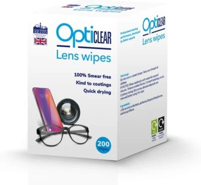 BRANDED Opticlear Lens Cleaning Wipes 200 Bulk Pack for Spectacles, Screens, Glasses,