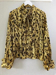 IVIVI Bluse transparent/Satin Bindekragen Langarm Leopardenmuster UK S 36 cm  - Bild 1 von 5
