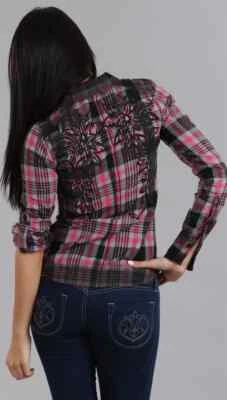 NUEVA Camisa Roar Para Mujer Grande Brandy a Cuadros Bordada L/S Abotonada Pestaña Enrollable Foto 1 de 4