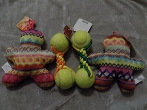 Fabric Soft Dog Toy Braided Rope Tennis Balls Chew Exercise Play Puppy NEW! - Picture 1 of 11