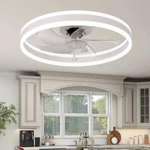 20'' Dimmable 3 Color With Fan Light White Ceiling LED Low Profile Kit 6 Speed - Picture 1 of 12
