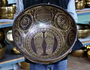 13 inch feet carved singing bowls - Flower of life geometry - healing bowls yoga - Picture 1 of 5