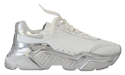 DOLCE & GABBANA Shoes White Silver Leather Daymaster Womens Sneakers EU39.5 /US9 - Image 1 of 4