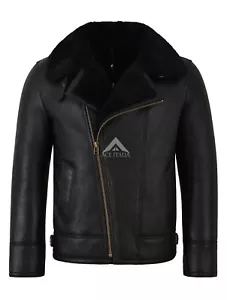 Herren B3 echtes Shearling Lammfell RAF fliegendes schwarz/schwarzes Fell 2. Weltkrieg Jacke NV-49 - Bild 1 von 9