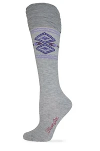 Wrangler Ladies Ruffle Top Aztec Knee High Boot Socks 1 Pair Pack - Picture 1 of 5