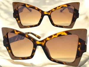 OVERSIZE Exaggerated Vintage Retro Cat Eye Style SUNGLASSES Large Tortoise Frame - Picture 1 of 7