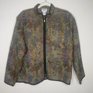 BonWorth Women's Jacket MEDIUM Brown Floral Woven Tapestry Full Zip Unlined - Picture 1 of 7