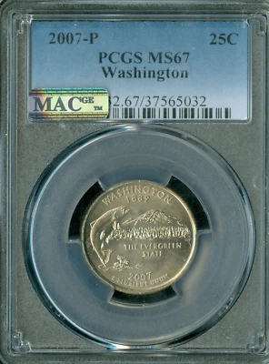 2007 P WASHINGTON QUARTER PCGS MS67 PQ 2ND FINEST MAC SPOTLESS * - Image 1 of 2