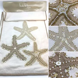 Nicole Miller Starfish Beaded Table Runner Beach Summer Tan Gold Mother of Pearl - Picture 1 of 10