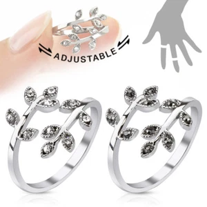 Adjustable Toe Ring/Mid Ring with solitaire Cut Clear CZ Set Leaf - Picture 1 of 3