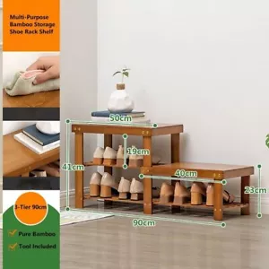 Wooden Bamboo Shoe Rack Storage Shelf Organizer Shoe Changing Stool Bench Seat - Picture 1 of 3