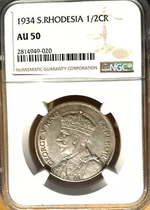 1934 Southern Rhodesia 1/2 Crown, NGC AU 50, Zimbabwe - Picture 1 of 2