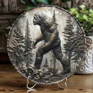 Sasquatch/Bigfoot Aluminum Metal Wall Art Decor - 8X8 Inch Round - Picture 1 of 3