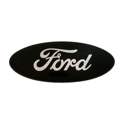 Premium Logo 7" Emblem:  BLACK Oval Chrome Logo for Ford Grille - Image 1 of 2