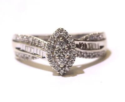 Anillo de oro blanco 14k diamante .23ct VS1 H racimo 3.5g vintage antiguo tamaño 7.25 Foto 1 de 4