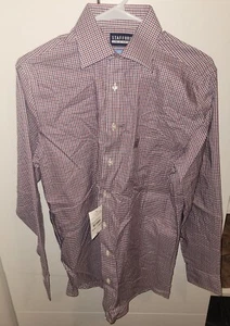 Stafford CoolMax Burgundy Navy HB Check Dress Shirt, 14-14-1/2, 32-33, NEW!!! - Picture 1 of 4