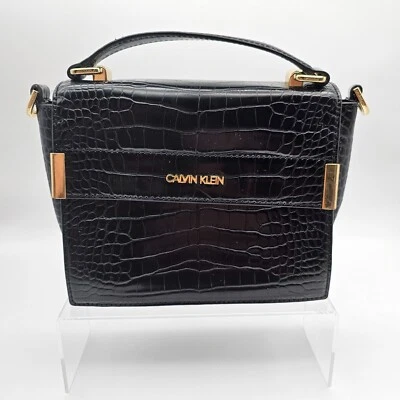 Bolso de mano Calvin Klein negro cocodrilo en relieve cartera - falta correa bandolera Foto 1 de 4